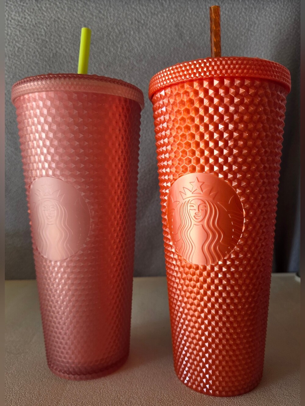 Starbucks Textured Studded Tumblers W/ Straws - Coral & Orange